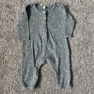 Quincy Mae Baby Green &White Star One Piece Jumpsuit Sz 3-6 Mon‎ Organic Cotton